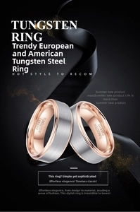 Detailed close-up of tungsten carbide ring with silver brushed surface and rose gold interior