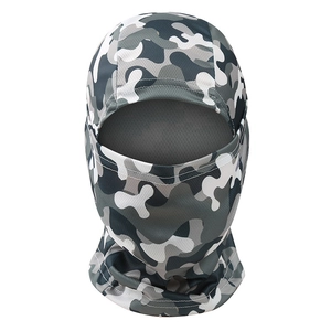 Detailed view of breathable mesh fabric on camouflage tactical balaclava face mask