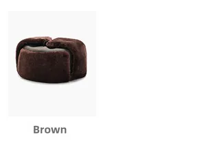 Detailed close-up of dark brown winter trapper hat showing plush faux fur and ear flaps