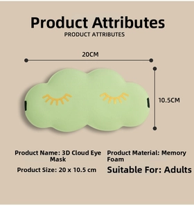 3D cloud sleep mask with memory foam and cute eyelash embroidery for comfortable resting.