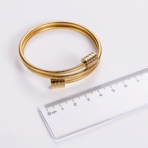 Adjustable 18k gold plated multi-layer stainless steel cable wire cuff bracelet for men