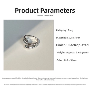Detail view of adjustable S925 sterling silver water-drop ring weighing 3.62g