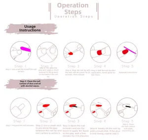Detailed step-by-step application and removal instructions for press-on nails