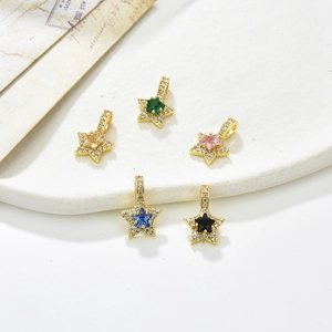 Dainty Pentagram Star Pendant Copper 18K Gold Plated Micro Pave Colorful Cubic Zirconia Charm For Jewelry Making Women