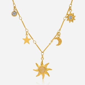 Collana in acciaio inossidabile placcato oro 18 carati con ciondoli sole luna stelle