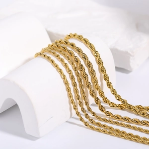Rope Chain Necklace Stainless Steel 18K Gold Plated Minimalist Fashion Basic Jewelry Link For Women Men Daily Wear