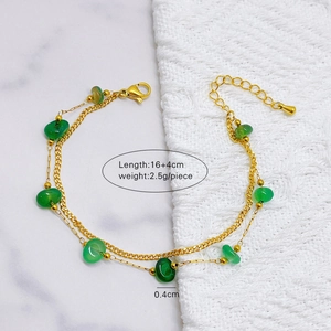 Bohemian gold double-layer bracelet with green stones and adjustable lobster clasp
