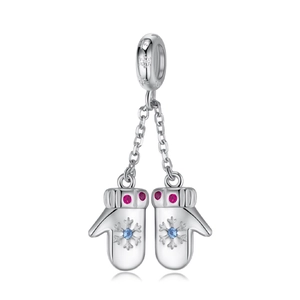 925 Silber Schneeflocken Fäustlinge Anhänger mit rosa und blauen Zirkonen für Schmuck