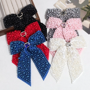 Oversized Bow Hair Clip Satin Ribbon Faux Artificial Pearl Rhinestone Elegant Gemstone Barrette Spring Clip Hair Accessory