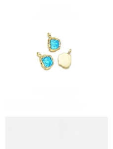 Detailed front and back view of 15x21mm irregular blue opal pendant in 18K gold plated copper