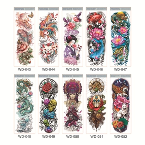 Waterproof full arm temporary tattoo stickers featuring koi, dragon, and skull designs