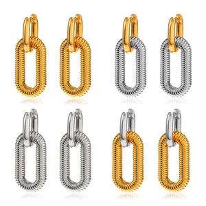 18K gold plated stainless steel geometric oval hoop earrings in gold and silver set