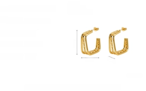 Detail of multi-layered 18K gold plated stainless steel square earrings showing dimensions