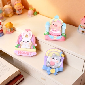 Cartoon animal fridge magnets set with rabbit and pig shapes in macaron pastel colors