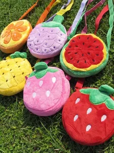 Kids Fruit Plush Crossbody Bag Cute Strawberry Pineapple Watermelon Shape Shoulder Purse For Toddler Girls Boys