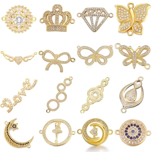 Copper Cubic Zirconia Jewelry Connector Charms Butterfly Moon Star Cross Heart DIY Bracelet Necklace Making Women Accessory