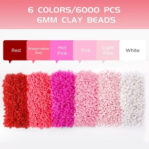 6000 pieces of 6mm clay beads in six gradient shades of red and pink for DIY jewelry