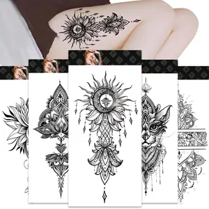 Waterproof 3D temporary tattoo stickers with wolf totem and mandala floral patterns