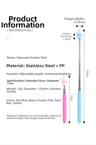 Detail showing retractable stainless steel pointer extending from 17cm up to 55cm length
