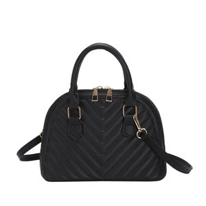 Classic black chevron quilted handbag with golden zipper and adjustable shoulder strap