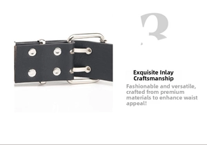 Detail of black punk leather belt with silver double grommets and metal star rivets