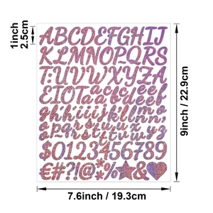 Detail of 1-inch glitter purple gradient alphabet stickers with A-Z letters and numbers