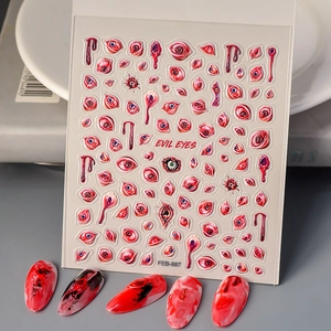 Halloween 5D Embossed Nail Stickers Horror Evil Eyes Blood Drips Spiders Self Adhesive DIY Manicure Decals For Party