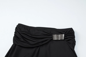 Detail of black fabric texture with stylish silver horizontal metal buckle decorative accent