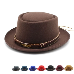 Vintage Wollfilz Pork Pie Hut Für Herren Damen Herbst Winter Retro Fedora Mit Geflochtenem Band Feder Anhänger Flacher Hut