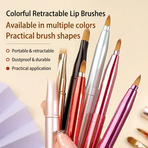 Portable retractable lip brushes with metallic handles and dust-proof soft bristles