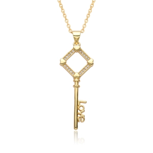 18k gold plated heart key necklace with Love engraving and zircon stones