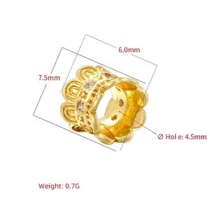 18K gold plated copper spacer bead with hollow design and white zircon accents