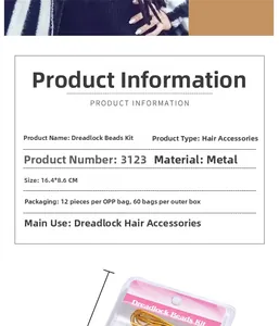 Detailed size guide showing 16.4x8.6cm metal hair cuffs for dreadlocks and braids