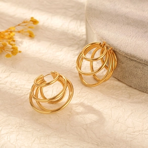 Elegant gold-tone irregular multi-layered hoop earrings in stainless steel for women