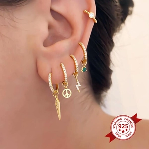 Minimalist S925 sterling silver gold earring set with lightning and geometric pendants
