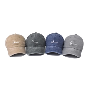 Distressed washed cotton baseball caps with Groom embroidery in four classic colors