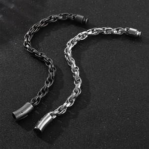 Vintage braided twisted titanium steel bracelets for men in silver and antique black