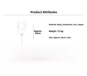 Detailed size and material chart for layered cross pendant necklace with star charms