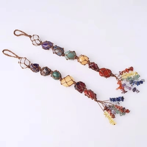 Set of two Tree of Life car charms featuring handwoven seven chakra natural raw stones