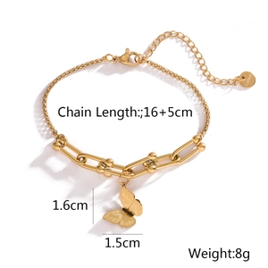 Détail du bracelet papillon plaqué or 18K montrant les dimensions et le marquage S.Steel