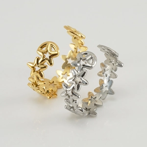 Polished titanium steel star-shaped adjustable open rings in gold and silver finishes