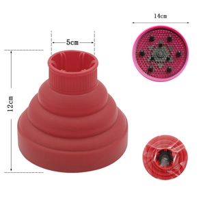 Detailed size view of red silicone foldable hair dryer diffuser with dimension labels
