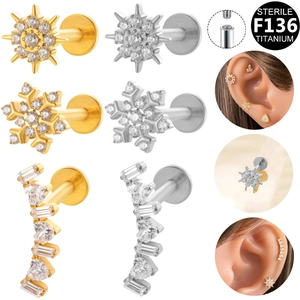 Titanium Labret Lip Stud Internal Thread Ear Cartilage Piercing Zirconia Snowflake Heart Hypoallergenic Sterile Jewelry