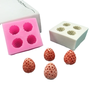 3D strawberry silicone mold set for chocolate and cake baking with four-hole design