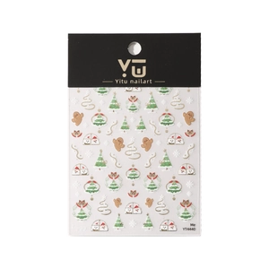 3D Christmas nail stickers with gold silver trees, gingerbread men and snowflakes YT4440