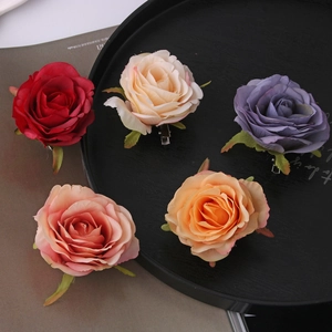 Set of five large artificial rose hair clips and brooches in assorted elegant colors