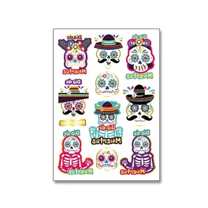 Halloween sugar skull temporary tattoo stickers with gold foil details