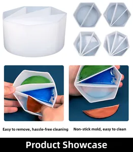 Dettaglio di bicchieri in silicone a 2-5 scomparti per resina e pittura fluida