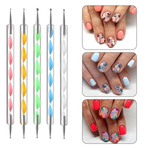 Set of 5 double-ended nail dotting pens with acrylic handles and stainless steel tips
