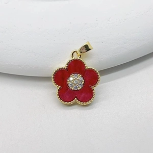 Exquisite gold-plated cherry blossom flower pendant with red enamel and central zircon